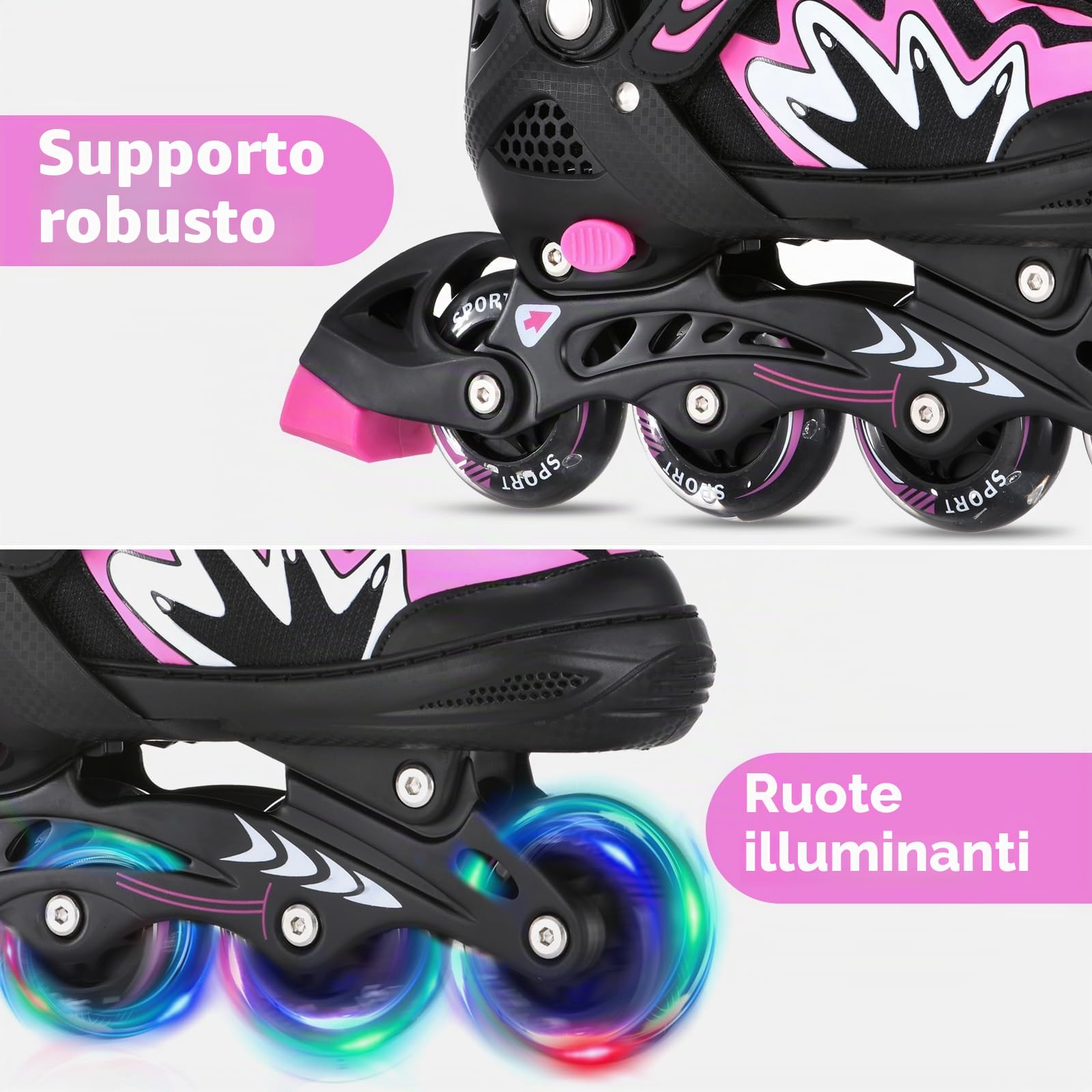 TOMSHOO Pattini a Rotelle con Ruote LED Regolabili per Bambini