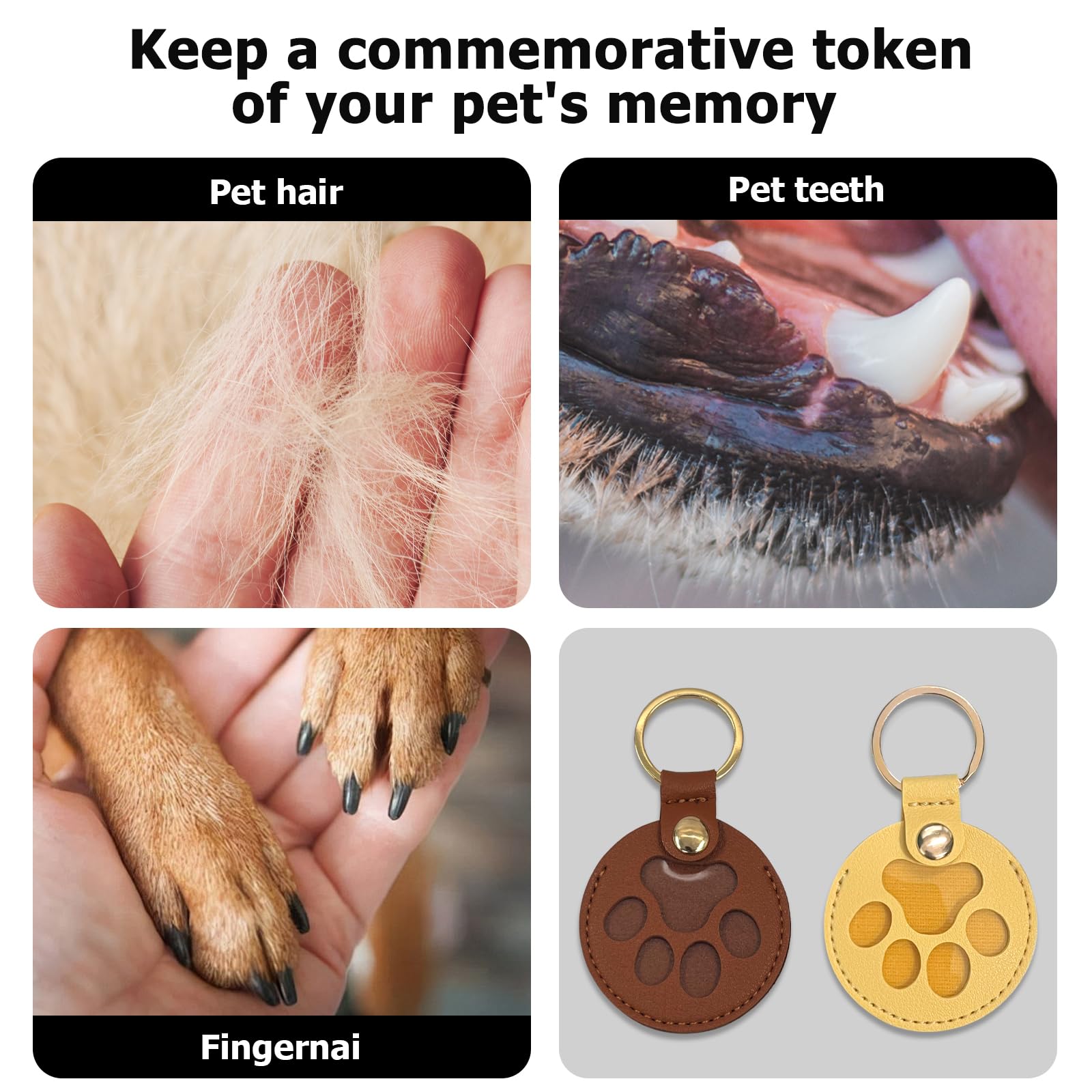 Duuclume Personalized Pet Hair Keepsake Box for Dog Pets Hair Storage Pouch Fur Memorial Keyring for Pet Commemorative,Dog Cat Paw Shape Leather Keychain Pendant (Brown & Yellow Paw) - Image 3
