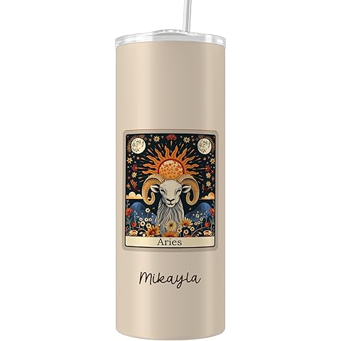 Custom Zodiac Tumbler 20oz Stainless Steel, Libra Gift, Astrology Coffee Tumbler Cup, Birthday Travel Mug for Capricorn Aquarius Pisces Aries Gemini Cancer Leo Virgo Scorpio Sagittarius (Aries)