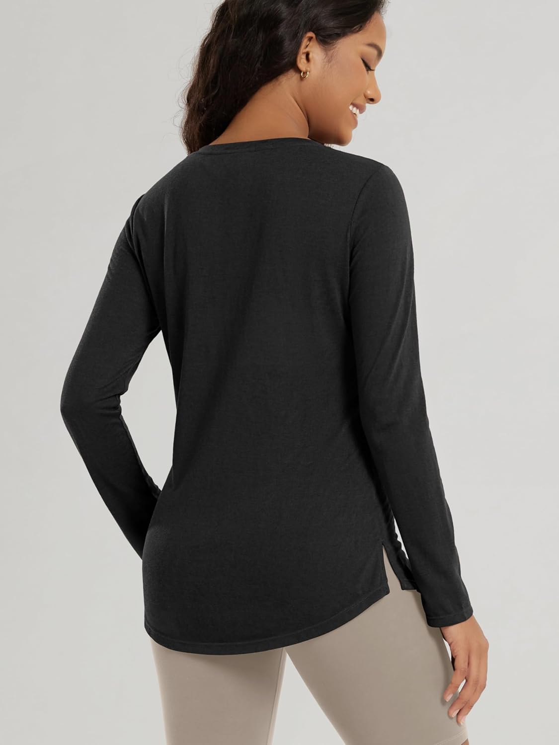 ODODOS Women's Long Sleeve Tunic Top - Ultralight Soft Breathable Side Slit Basic Tee Yoga Workout T-Shirt - Image 2