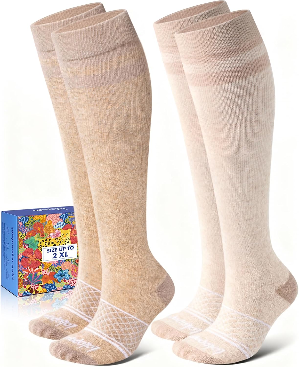 Cotton Compression Socks for Women Men - 2 Pairs 20-30mmHg Circulation Grid Arch Support Socks, Breathable