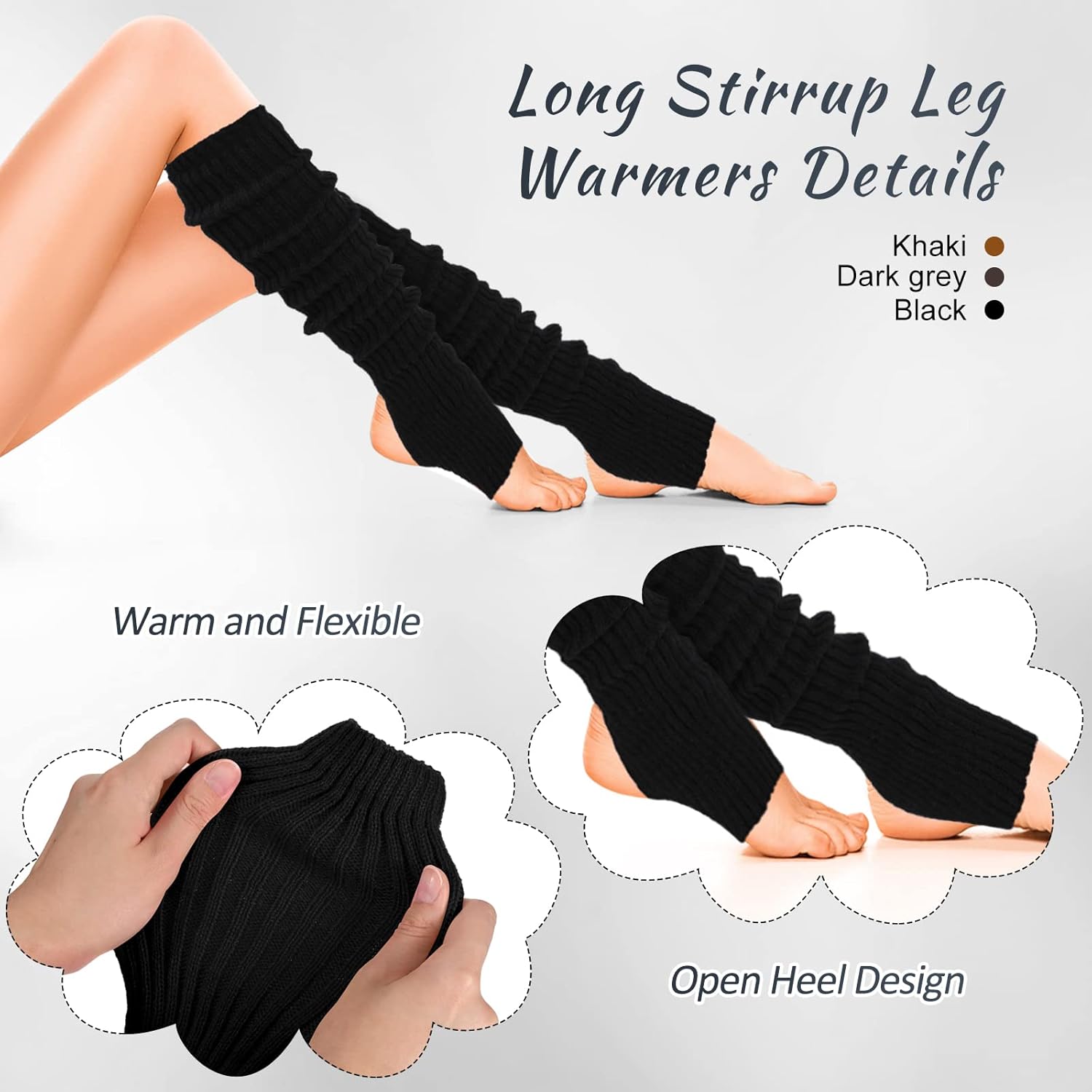 SATINIOR Long Leg Warmers for Women 24 Inch over The Knee Knit Ribbed Leg Warmer Stirrup Yoga 80s Party Dance Ballet Supply - Image 7