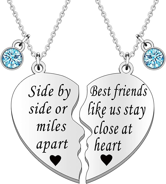 JETTOP 2PCS Friendship Gifts Necklace for Girls Side by Side Best Friends Close in Heart Distance Best Friends Gift BFF Birthday Christmas Present