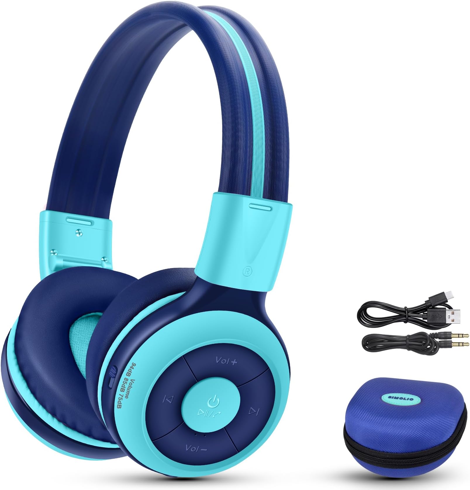 Kids Bluetooth Headphones with Microphone and 75dB,85dB,94dB Volume Limit, Foldable Lightweight & Adjustable, Wireless Headphones for Kids Boys Girls Children Tablet iPad Blue