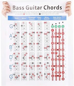 Bass Guitar Chords Chart, 4-String Bass Note Chart of Scale Chords for Beginners and Teachers Wear- Bass Reference Poster Bass Guitar Chords Poster