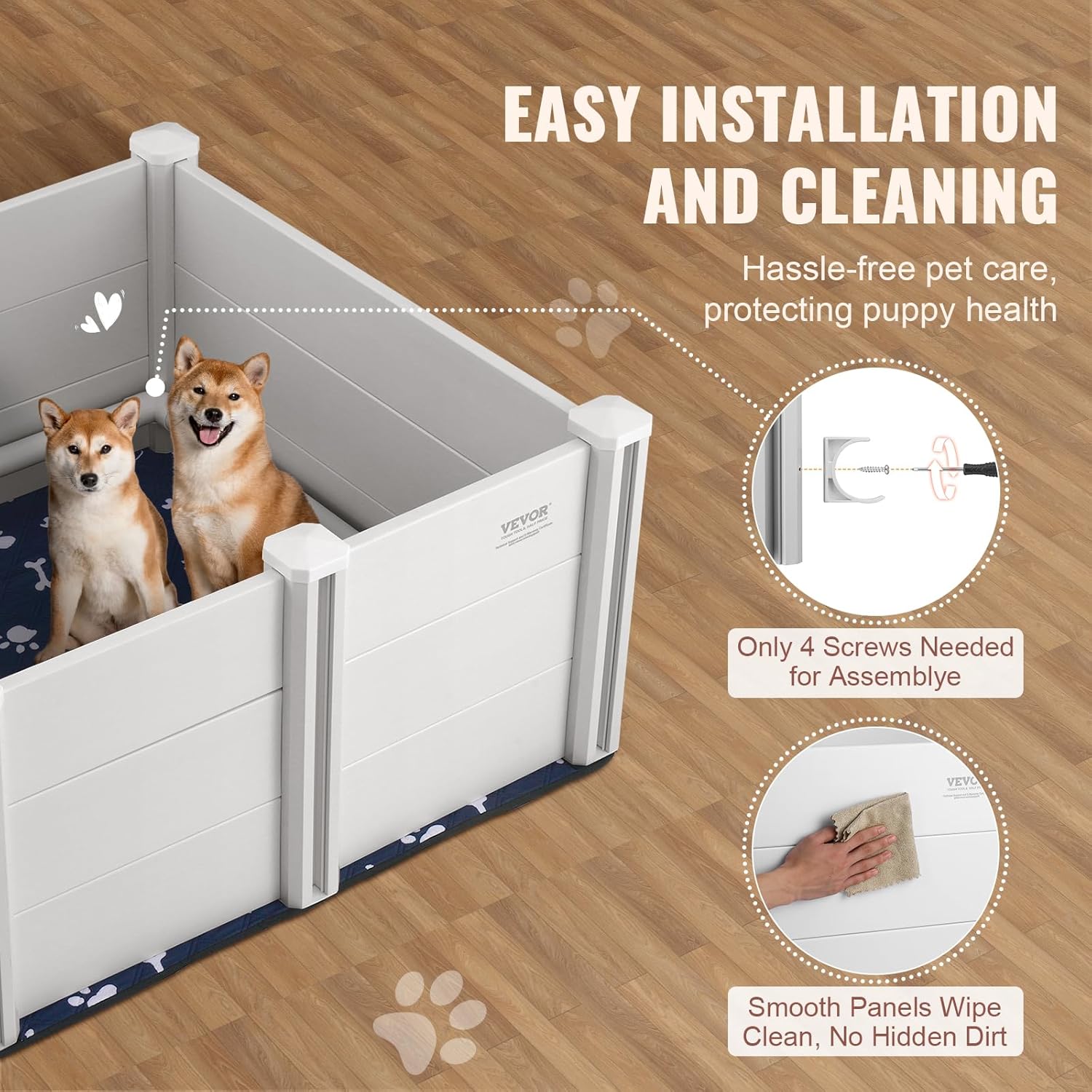 VEVOR Whelping Box for Dog, 38.6 x 38.6 x 18.1in Whelping Pen for Puppies, Dog Birthing Box with Rails and Washable Pee Pad, Whelping Box for Medium Breed Dogs, White