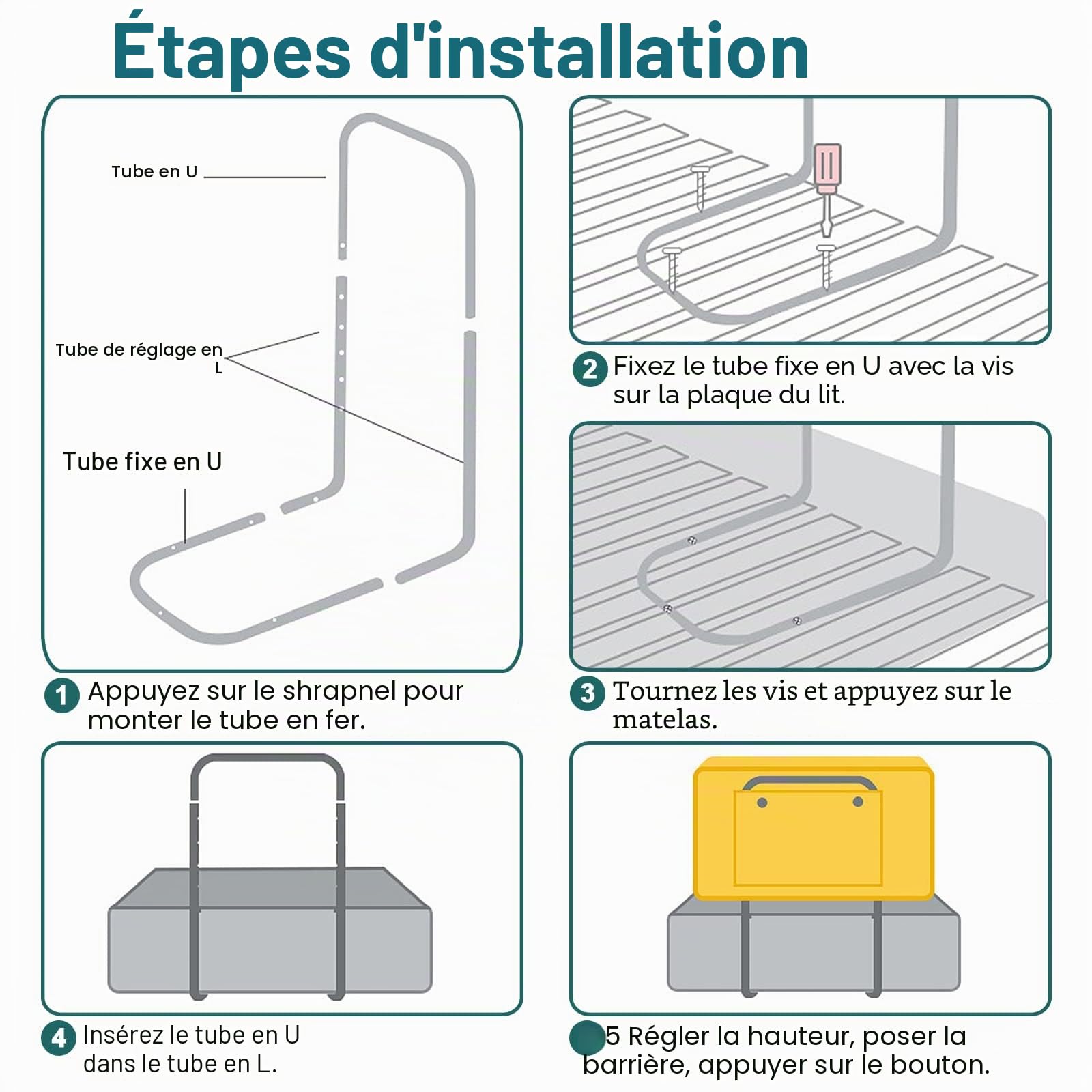 LZQ - Barrière de lit pour enfant - 50 cm - Protection contre les chutes - Réglable en hauteur - Barrière de lit pour lits d’enfants, lits d’adultes et toutes les matelas sur lits en bois massif
