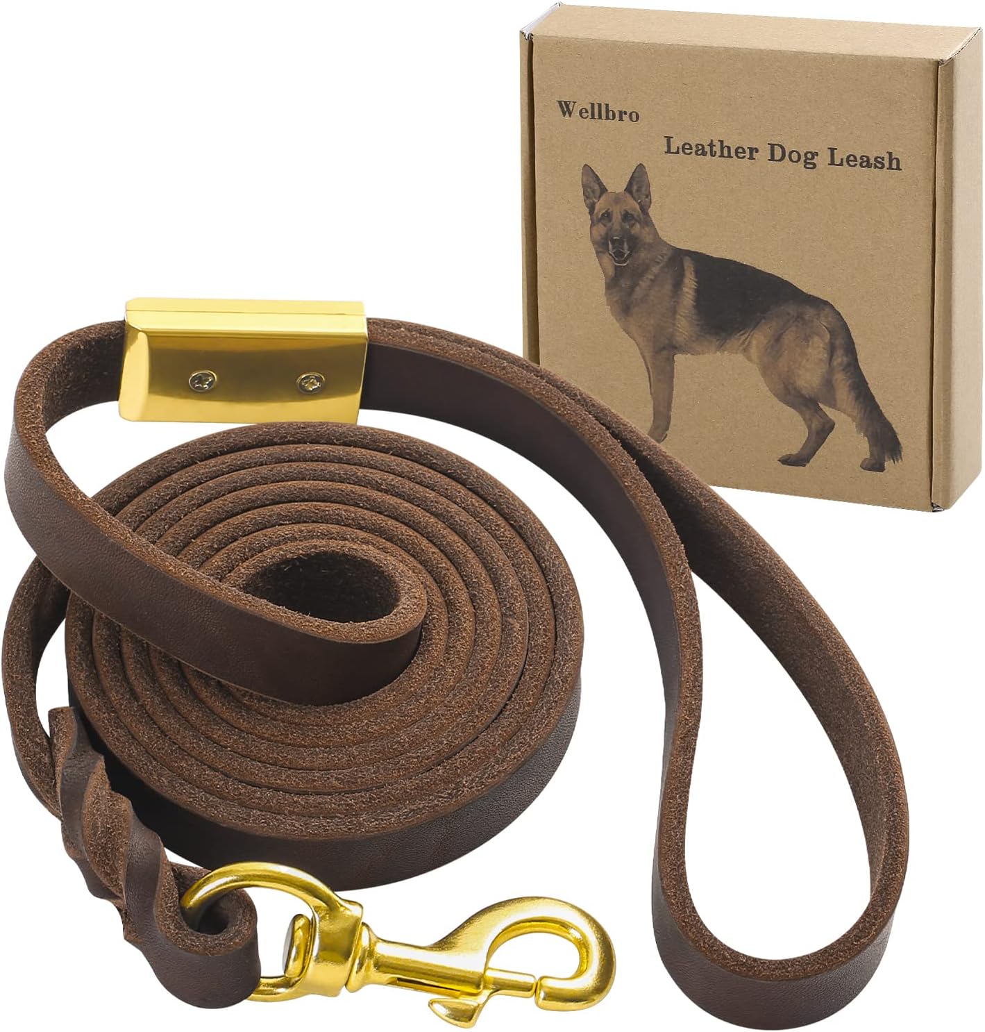Wellbro Leather Dog Leash 6 Foot - Military Grade Heavy Duty Dogs Training and Walking Leather Leash-Soft and Strong,Suitable for…