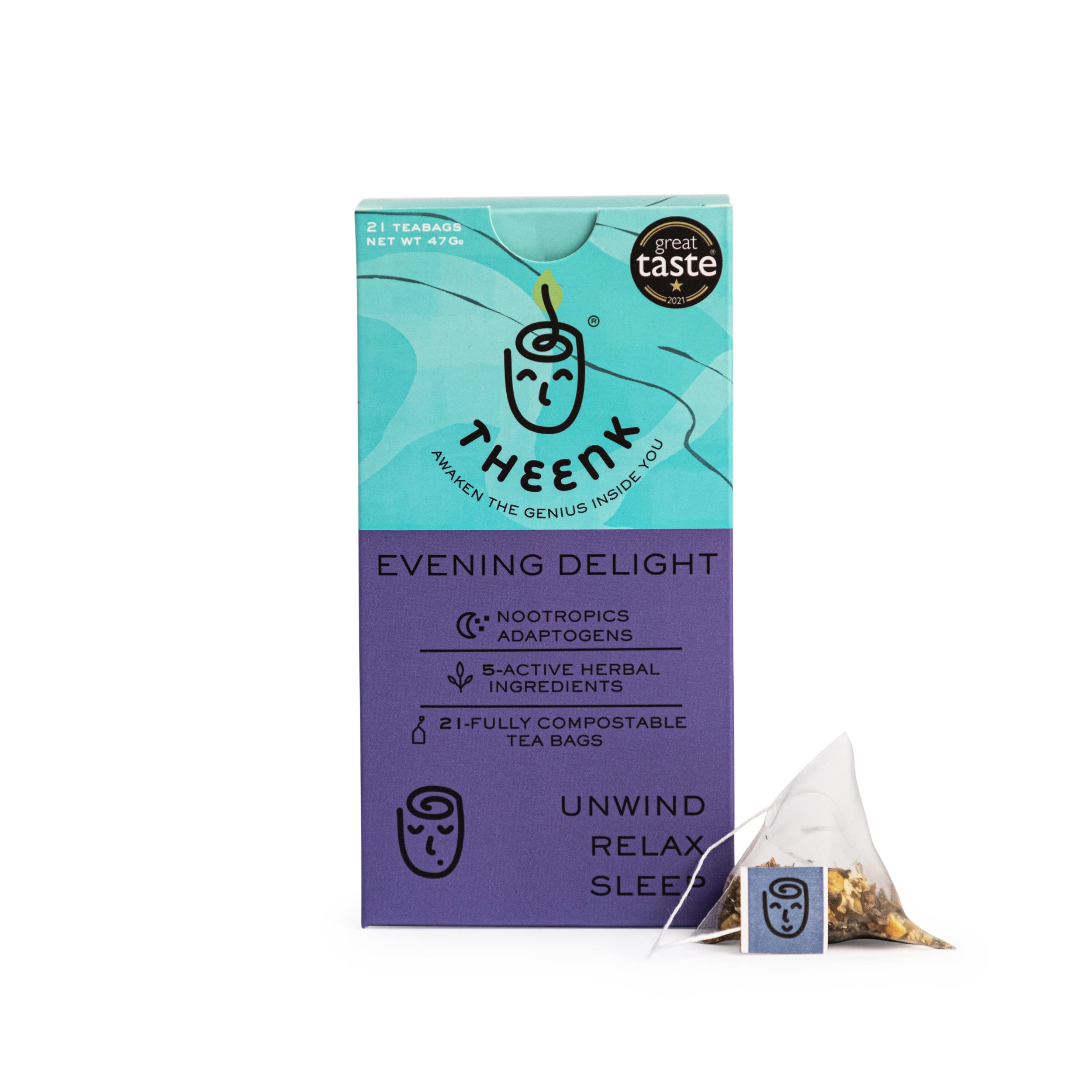 THEENKTEA - Brain Boosting Mixed Selection Herbal Tea, Improves Focus, Concentration, and Memory with Natural Ingredients(Evening Delight)