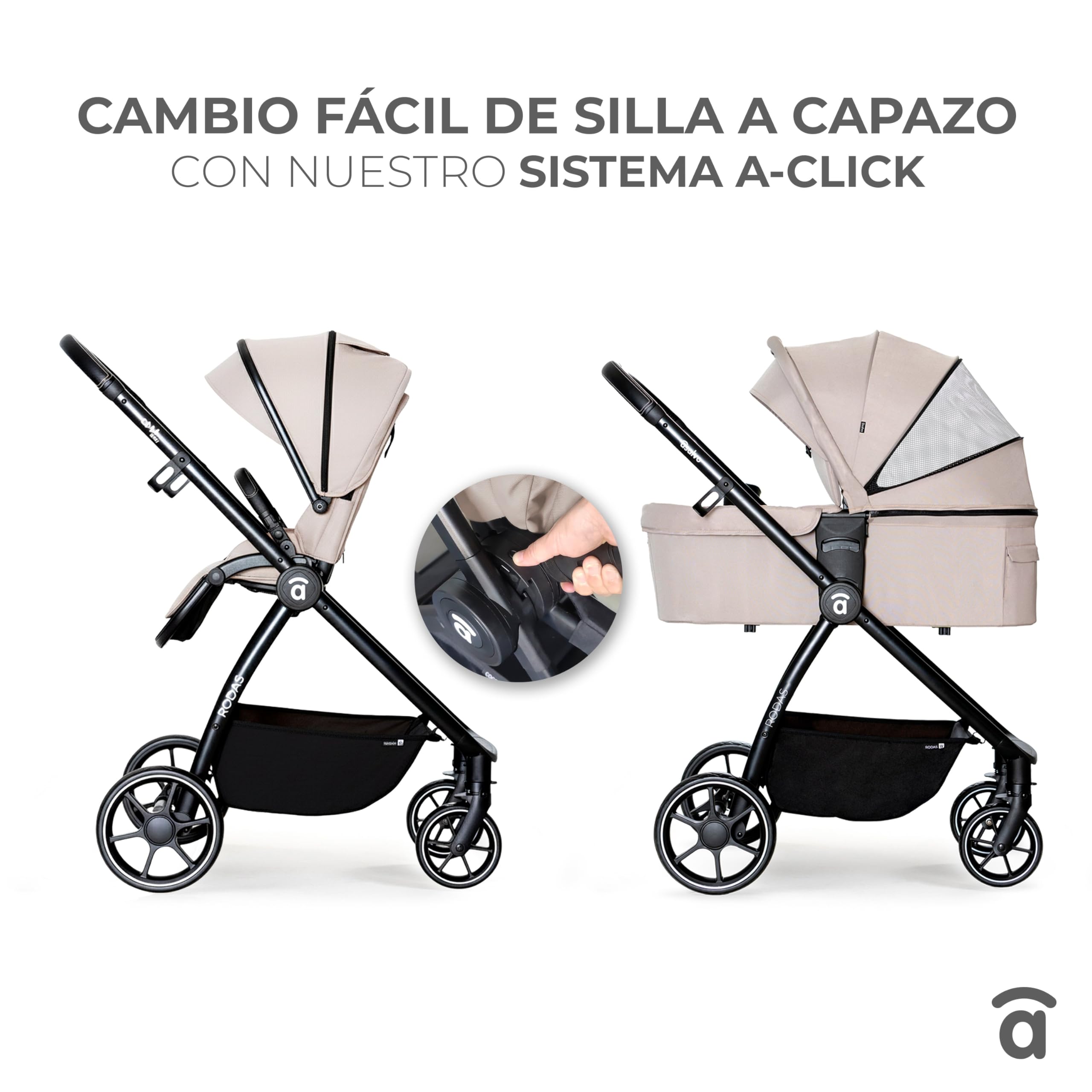 Asalvo DÚO RODAS Silla de Paseo, Carro Plegable Ultraligera y Compacta, Asa Trolley, Equipaje avión, Reclinable, Carro Bebe, Barra Seguridad, Arnés 5 Puntos, hasta 23kg, Negro