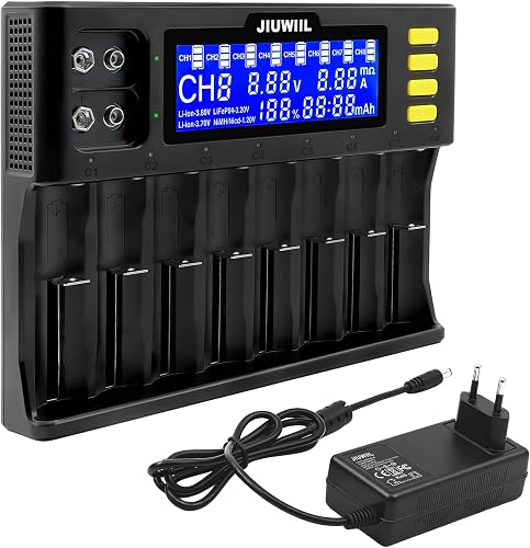 JIUWIIL 8+2 emplacements Chargeur de Batterie 18650 vec é…