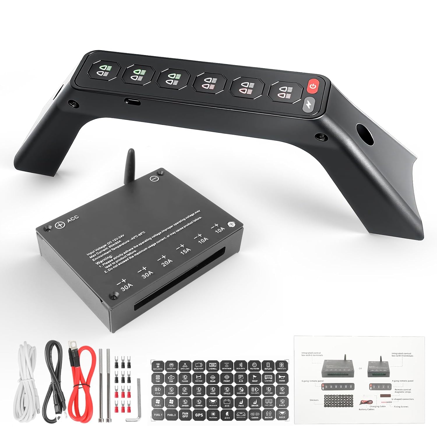 BraveWAY Grab Handle 6 Gang Switch Panel Armrest Wireless Control Pod Red Green Multifunction Push Button Car Touch Switch Box Type-C Charging for F150 1975-2020