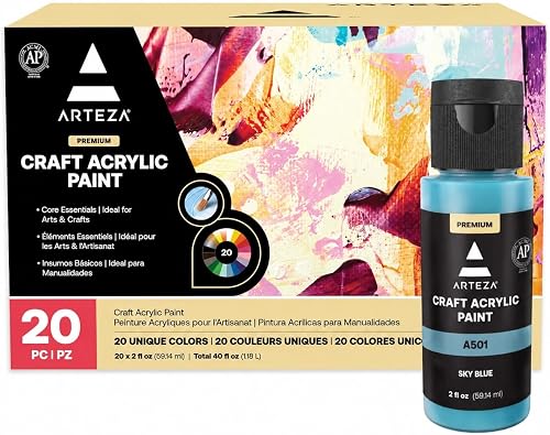 ARTEZA Acrylic Pouring Paint kit, 60 ml Bottles, 20 Assorted Colors, High Flow Acrylic Paint, No Mixing Needed, for Pouring on Different Surfaces (package may vary)