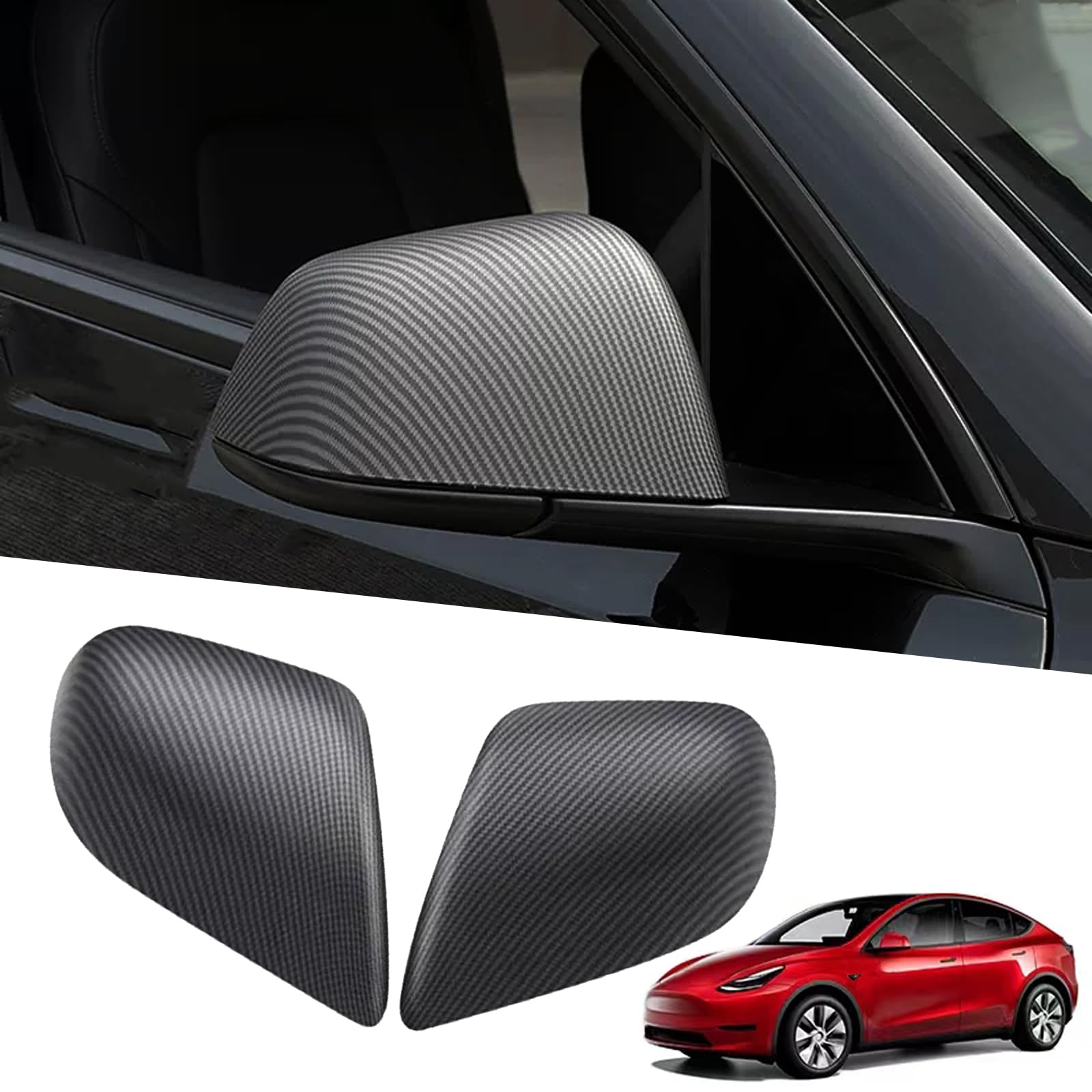 YHCDSEA Rearview Mirror Guard Cover for Tesla Model Y, Side Mirror Cover Exterior Accessories fit for Tesla Model Y 2024 2023 2022 2021 (Matt Carbon Fiber Pattern, Model Y)