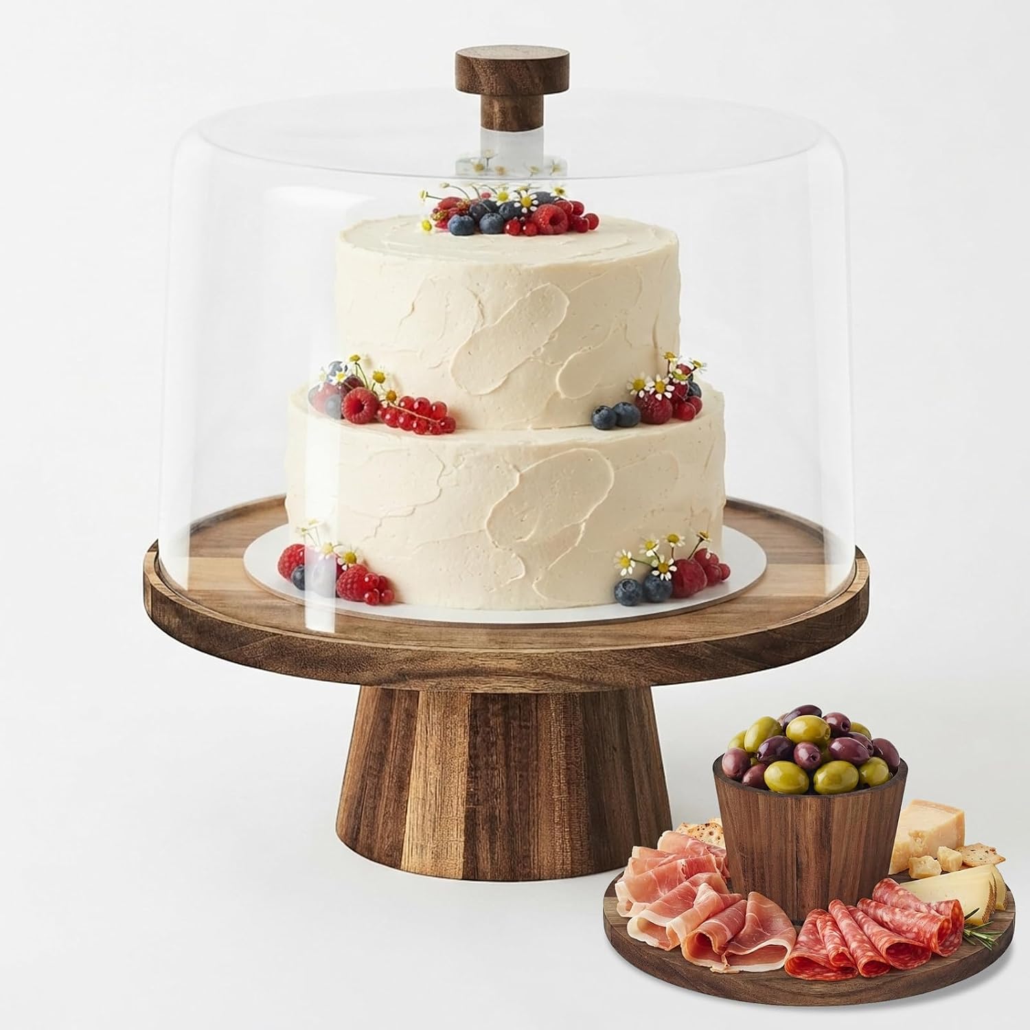 NWK 12inch Clear Round Cake Stand with String Lights | Fit 6 to 12 inch Cakes, Cake Display Stand, For Wedding and Birthday Cake Decorations