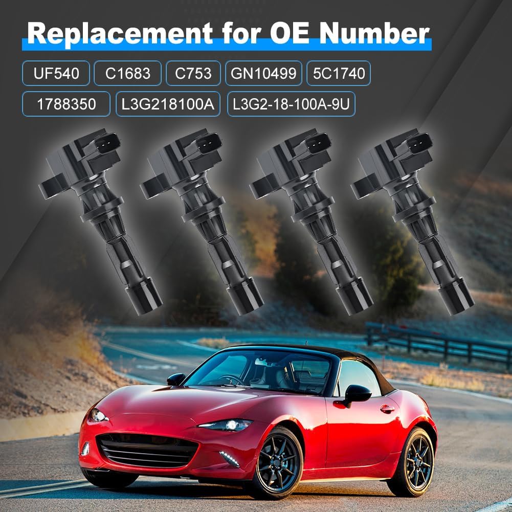 JDMON Ignition Coils Pack with Spark Plug Compatible with Mazda 3 6 CX-7 MX-5 Miata 2.0L 2.3L 2.5L 2006-2015 Replacement for UF540 90083 C1683 L3G218100A