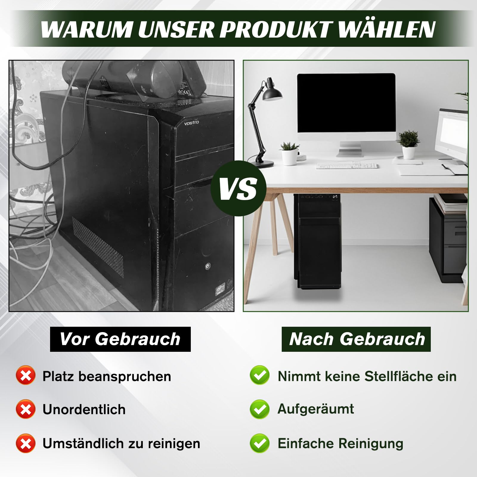 Support PC sous bureau en acier, suspension pour ordinateur table, hauteur réglable 50-530 mm, poids supportant jusqu'à 35 kg, compatible la plupart des hôtes (noir)