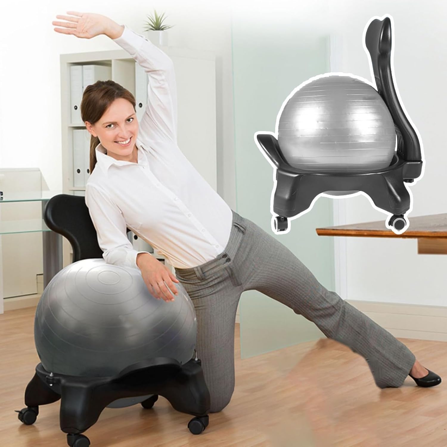 ROYUMI Gray Exercise Ball for Office Chair, Active Sitting Workout Ball Seat for Balance, Improves Posture & Relieves Back Pain，Φ55/65/75cm, 36655