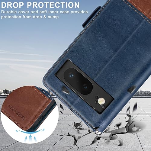 Miniatura 6 de KEZiHOME Funda para Google Pixel 8, piel auténtica bloqueo RFID Funda tipo cartera con tarjetero y función atril con función atril para Google Pixel