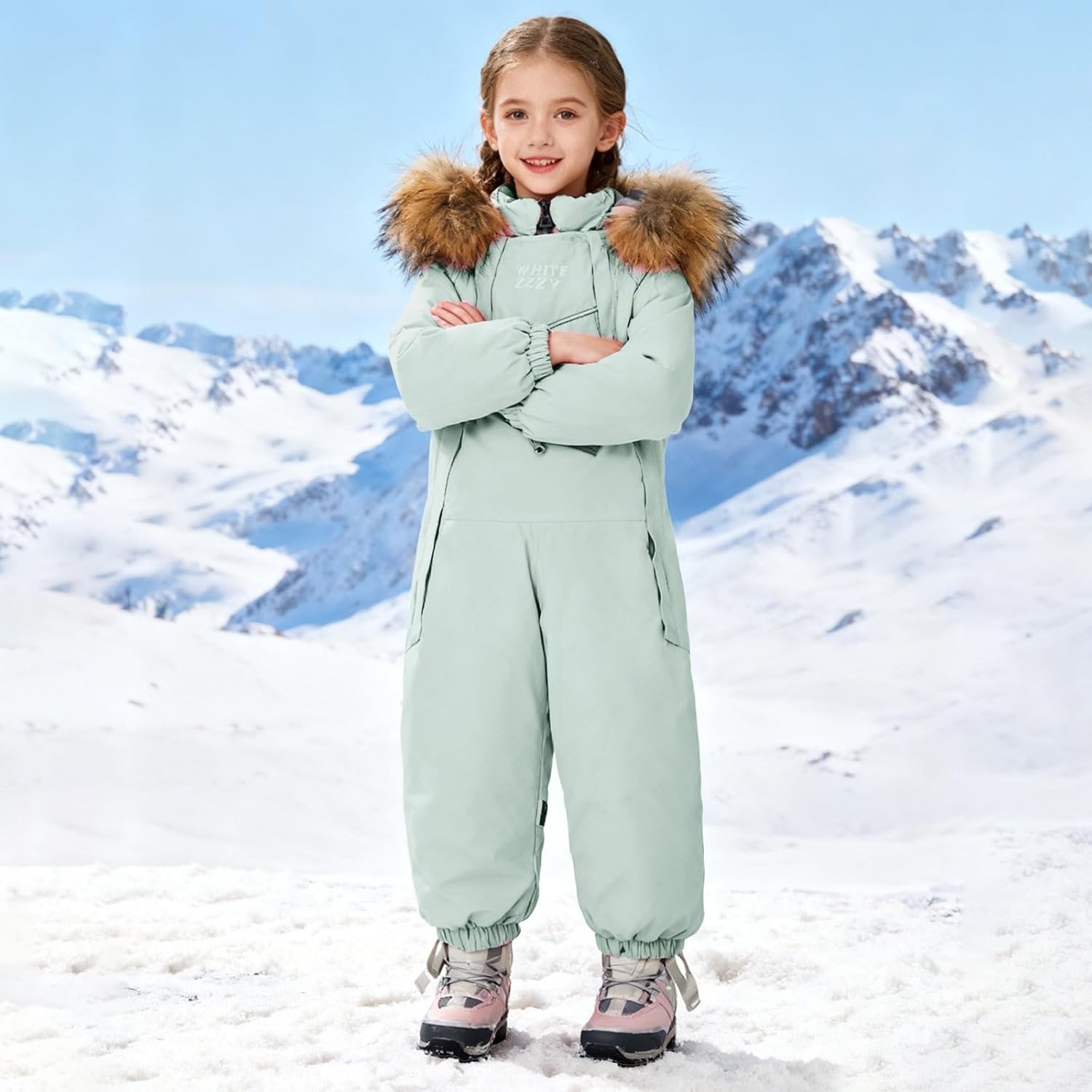 Toddler Kids Girls 𝗦𝗻ow Suit 𝗢ne Piece Hooded Thicken Insulated Ski Jumpsuit 𝗪aterproof Windproof Snowsuit