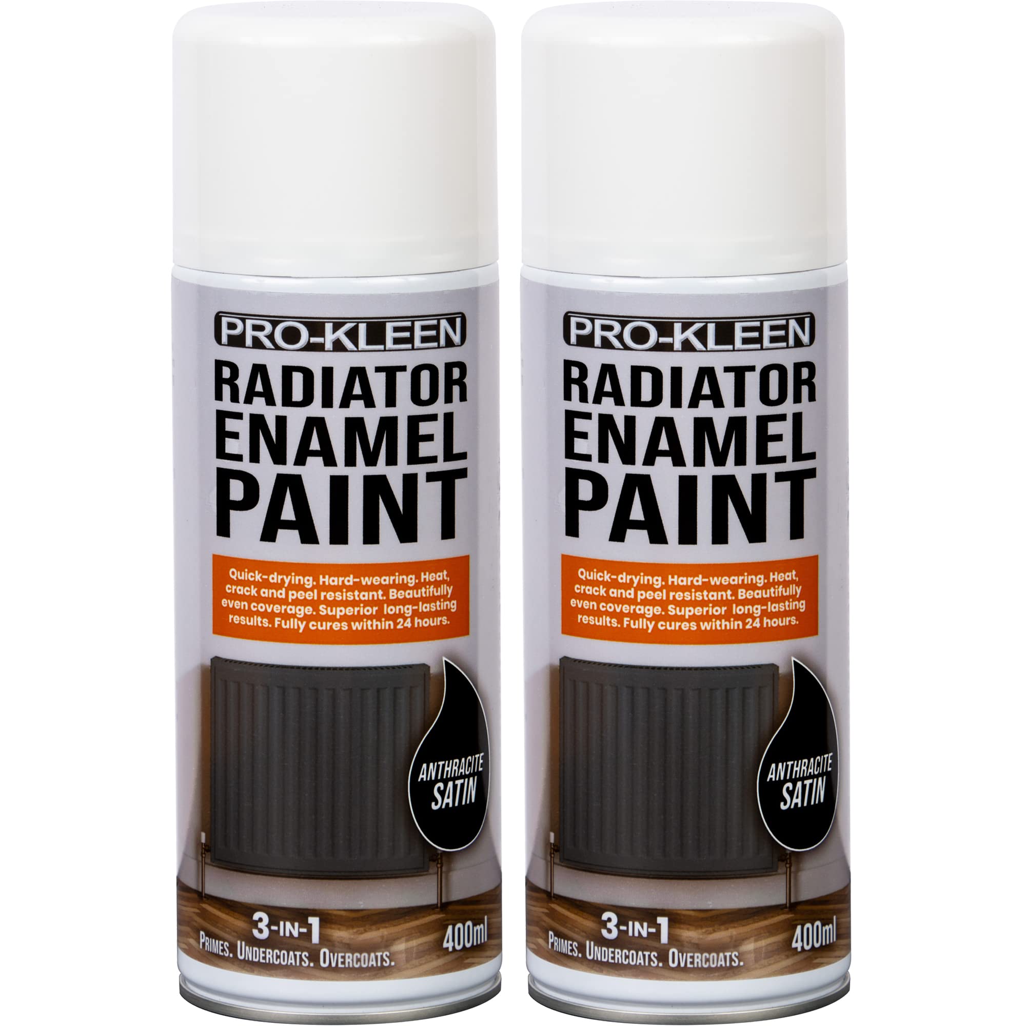 Pro-Kleen Radiator Enamel Spray Paint Anthracite Satin 2 x 400ml - Heat Resistant up to 100ºC - For Radiators, Hot Pipes, Water Tanks & More - Fast Drying & No Primer Needed