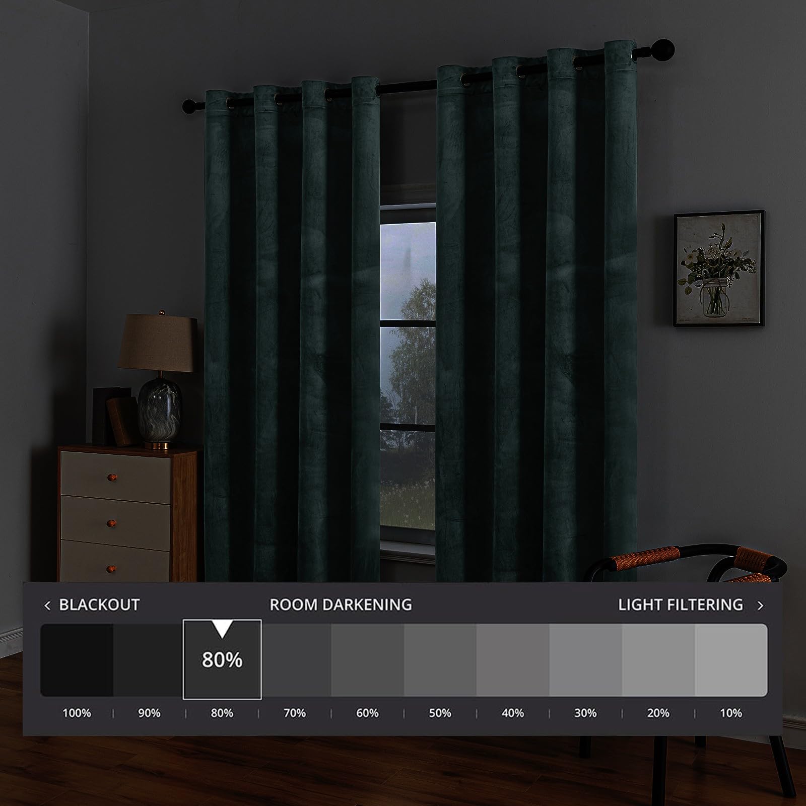 Ystyle Velvet Curtains Lace And Ready Set of 2 140 x 260 cm - Image 2