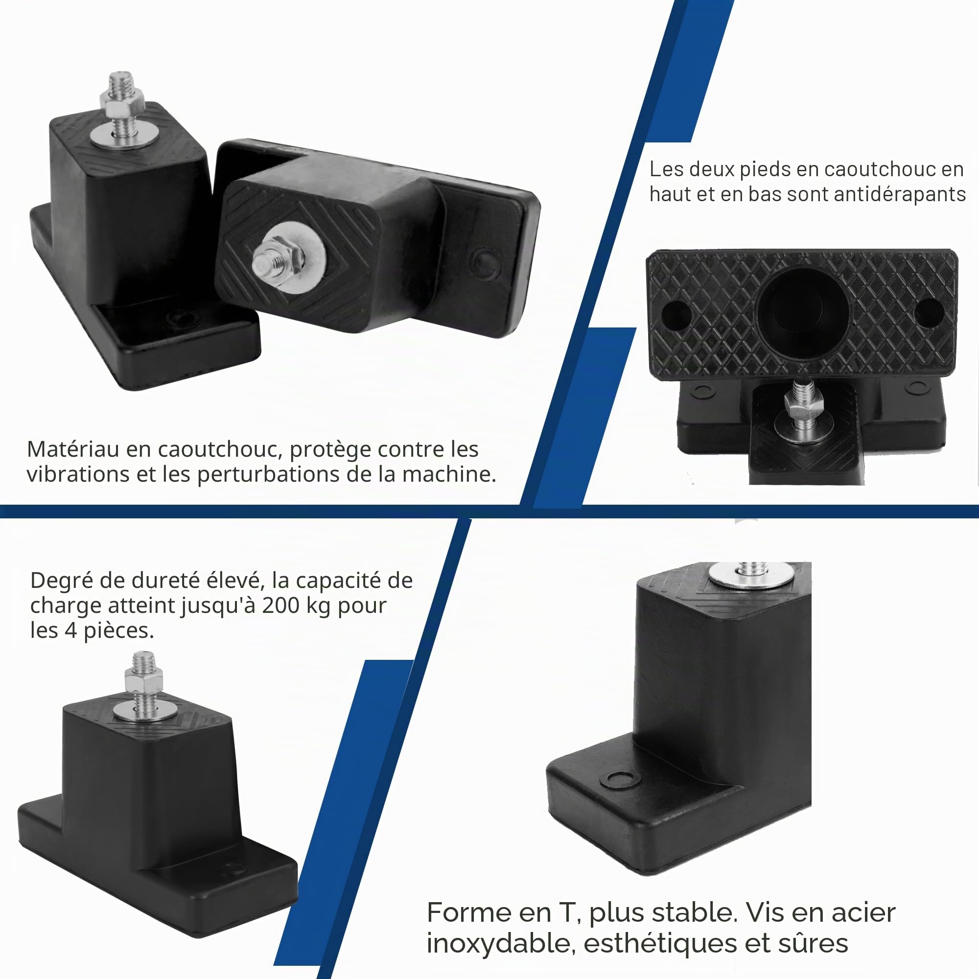Cherbowing Lot de 4 pieds anti-vibrations pour climatisation - Support en caoutchouc pour climatisation - 200 kg - Antidérapant - Résistant aux UV