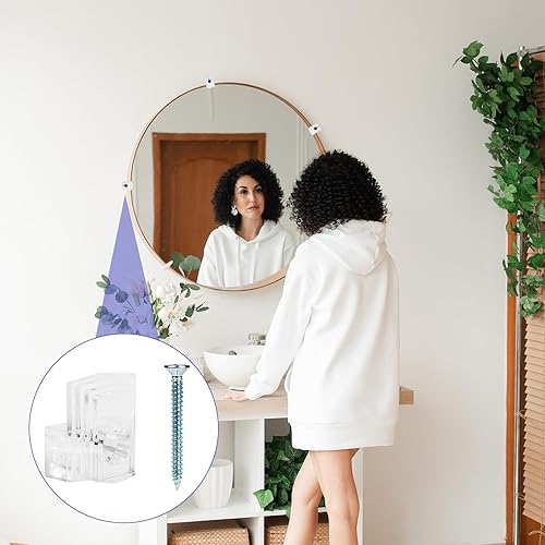 Miniatura 7 de KALIONE 25 juegos de clips de soporte de espejo, clips de montaje de espejo de plástico, ganchos de espejo transparentes para la pared, clips de