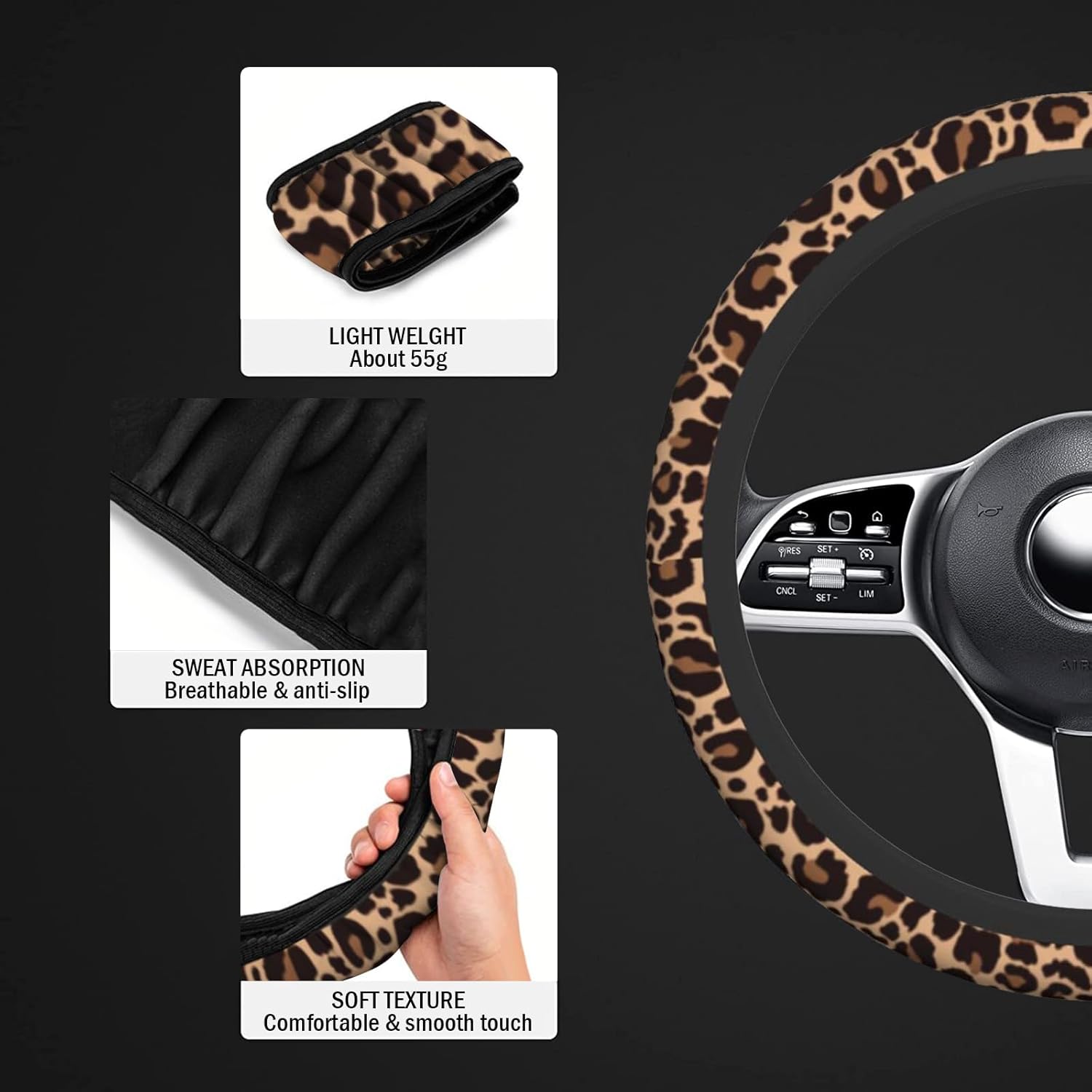 Leopard Steering Wheel Cover, Cheetah Universal Car Steering Wheel Covers for Women & Men, 15 Inch Anti-Slip Neoprene Stretchy Car Accessories Case for Vehicle Truck SUV - Image 3
