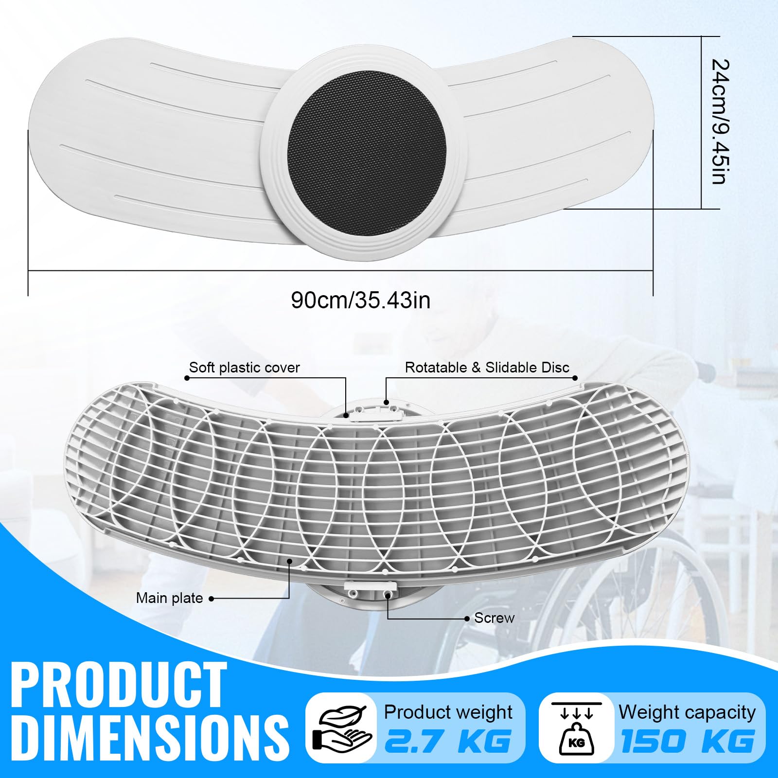 Tabla de transferencia con disco giratorio de 360°, 90 cm, para personas mayores y necesitadas, capacidad de carga de 150 kg, de silla de ruedas a cama, inodoro, bañera y coche