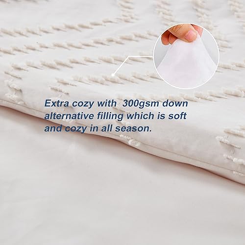 Miniatura 5 de Anluoer Juego de edredón Queen  Edredones alternativos de plumón copetudo con 2 fundas de almohada, suave, bohemio, tamaño Queen, ligero, para todas