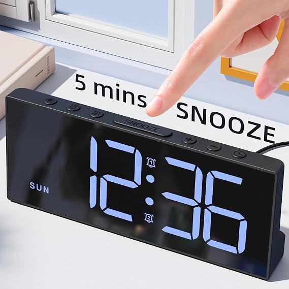 LATEC Alarm Clock, Digital Alarm Clock Bedside Mains Powered with 4 Level Brightness+OFF, 3 Levels of Volume, 2 Alarms, Snooze, USB Port, 3 Alarm Schedules, Clocks for Heavy Sleepers (Incl. Adapter)