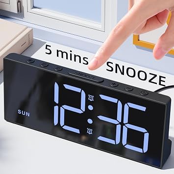 LATEC Alarm Clock, Digital Alarm Clock Bedside Mains Powered with 4 Level Brightness+OFF, 3 Levels of Volume, 2 Alarms, Snooze, USB Port, 3 Alarm Schedules, Clocks for Heavy Sleepers (Incl. Adapter)