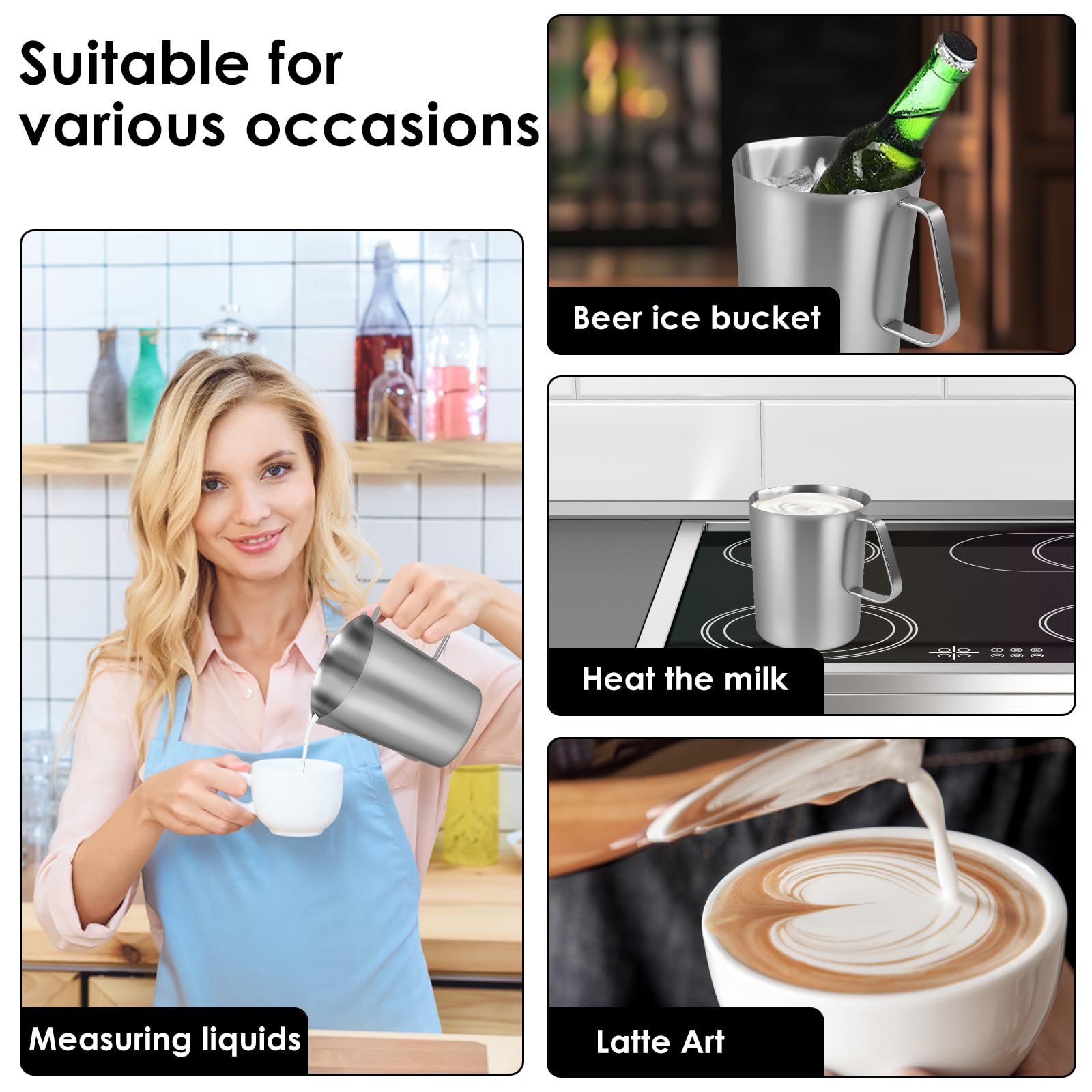 500ml Milchkännchen mit Feiner Graduierung Deckel Messbecher Edelstahl Milk Pitcher Milchkanne Edelstahl für Zuhause Küche Restaurant Bar Café Treffpunkt (500ml)