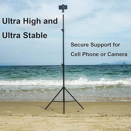 Miniatura 3 de Trípode de 82.6 pulgadas de alto para la mayoría de teléfonos celulares, cámara ligera y cámaras de acción, trípode ultra alto con clips dobles para