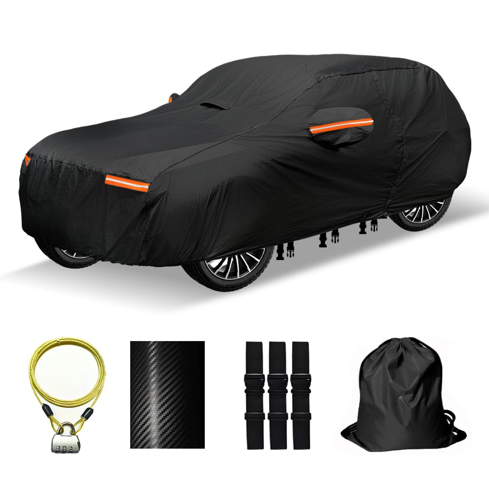 30 Layers SUV Car Cover for Automobiles All Weather Waterproof, Outdoor Snowproof UV Protection Windproof, Door Zipper, Soft Cotton, Heavy Duty Universal Car Covers, (Black, Fit SUV 181"-190")