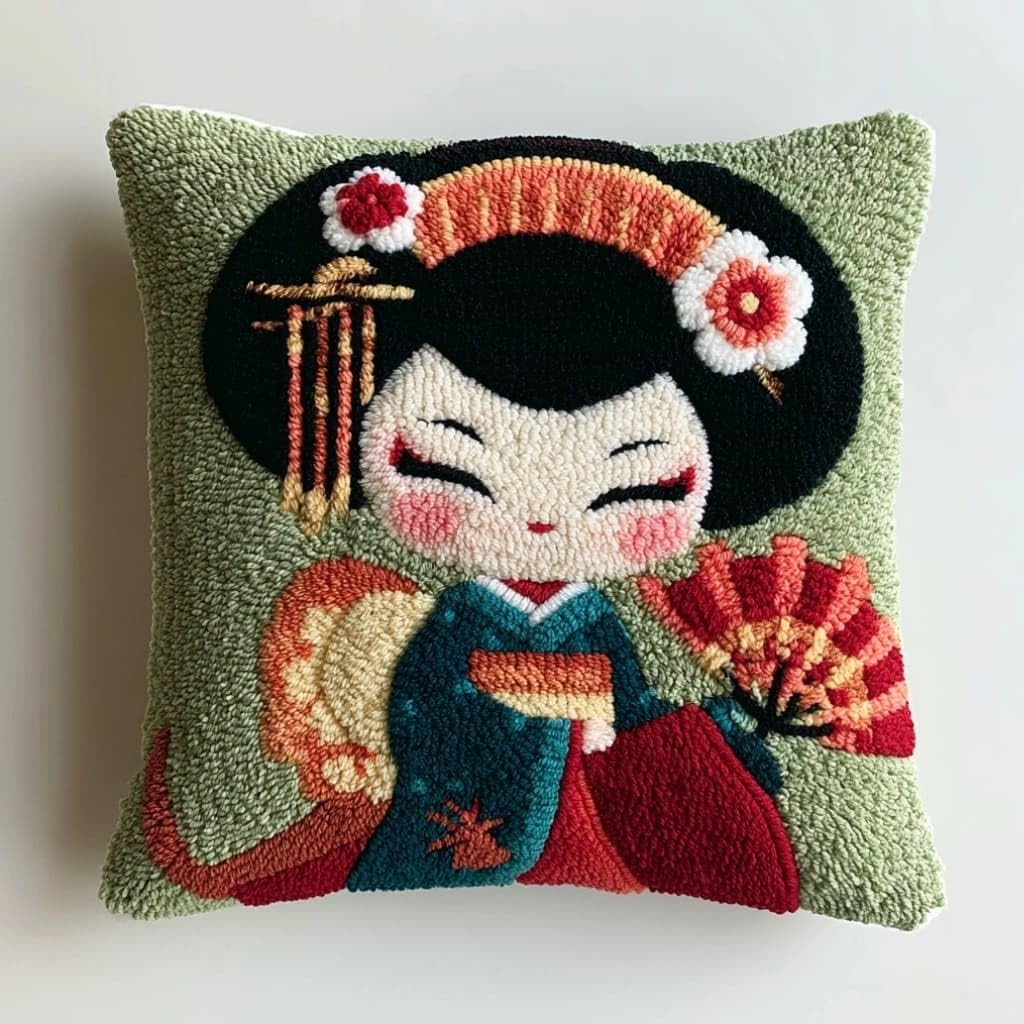 Axiangzik C Latch Hook Ushion Kit,Geisha Diy Embroidery Pillow Over 43X43cm