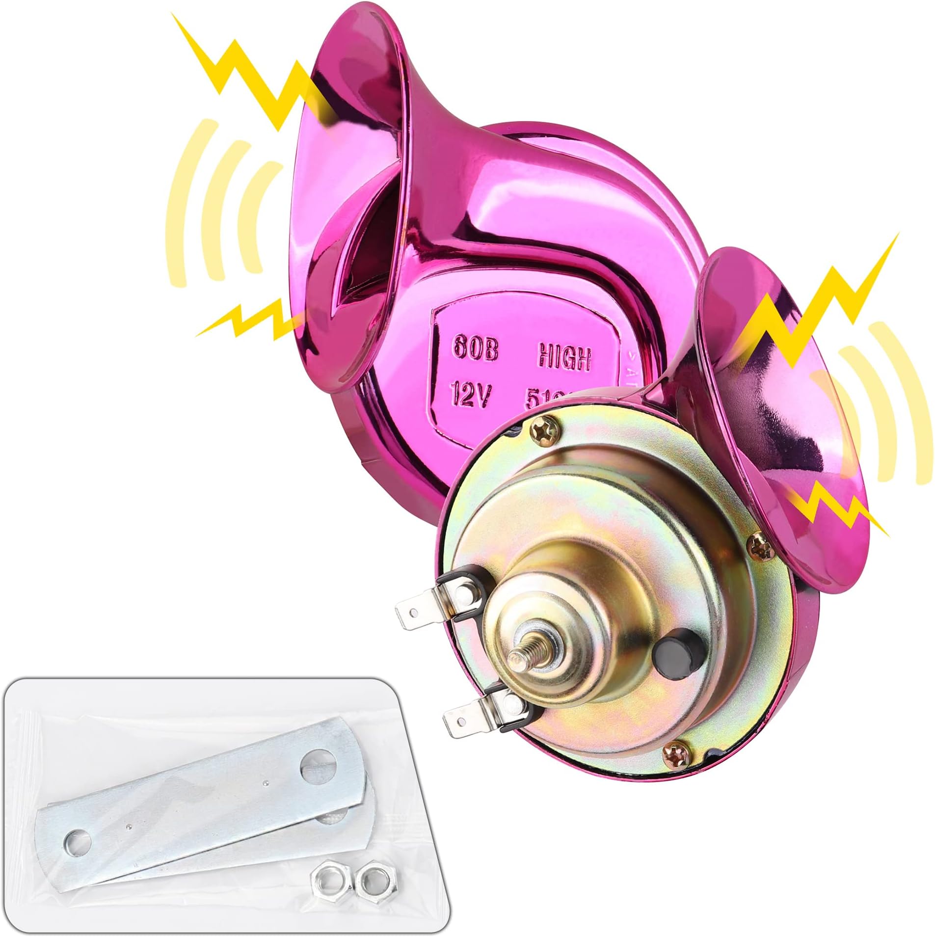 Super Loud Car Horn 2PCS, 12V Waterproof High Bass Car Horn Electric Snail Speaker - Horn Kit Replacement for Cars,Motorcycles,Truck, Bike, Boat (Purple)