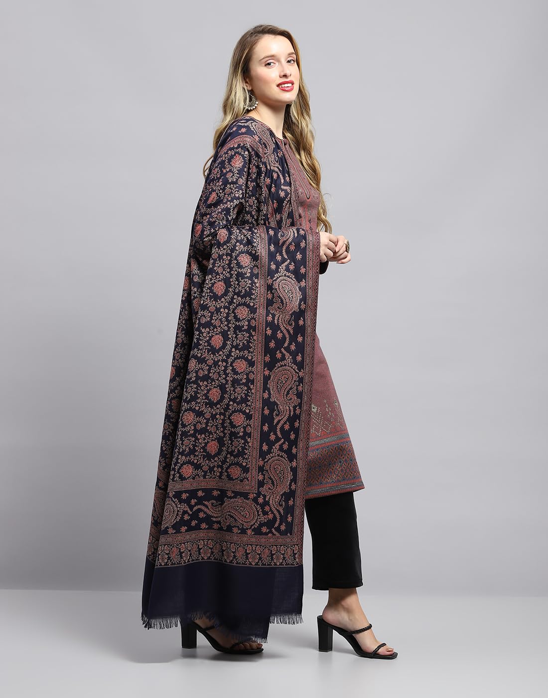 Monte Carlo Womens Self Design Navy Blue Shawl (224SHW6862-0-40) 1