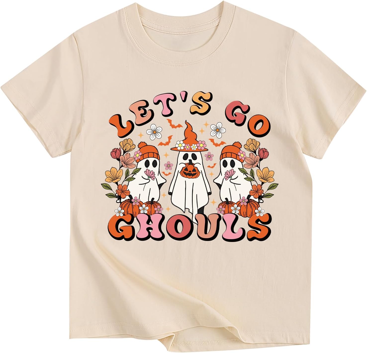 Halloween Shirts for Girls Pumpkin Ghost Graphic Tshirts Cotton Short Sleeve Tee 2-12 Years