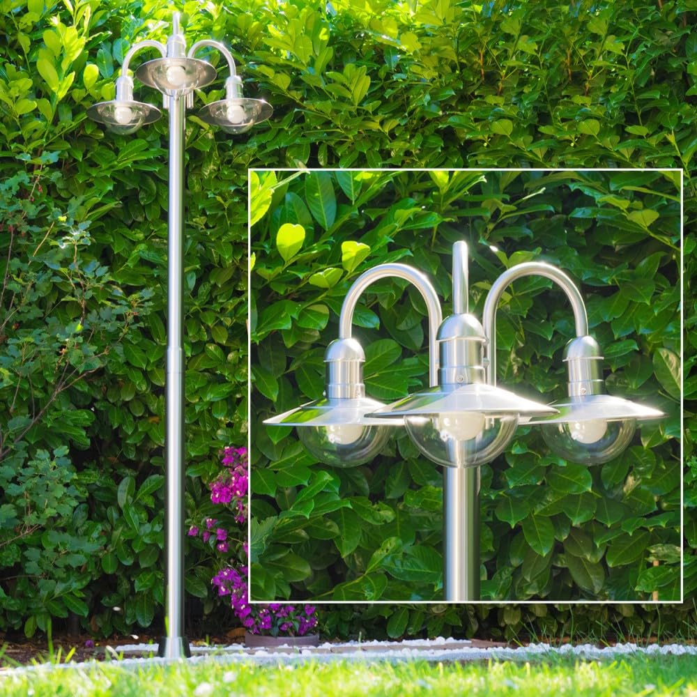 HOFSTEIN Kandelaber Elima Außenwegeleuchte Metall Glas Edelstahl Klar 200 cm 3xE27 IP44 Wegeleuchte modern Garten Außenbereich