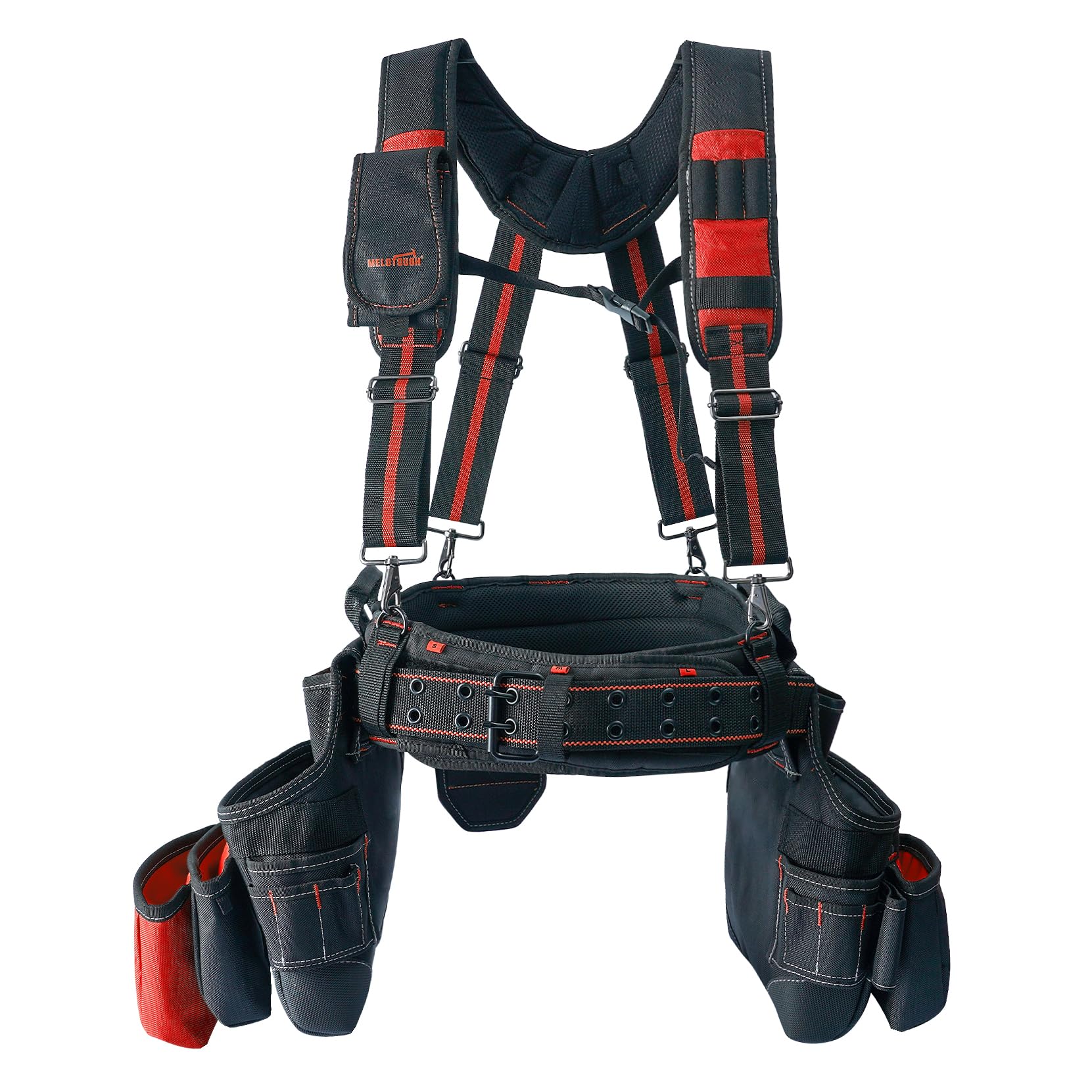 MELOTOUGH Pro Framer Combo System - magnetyczna torba na narzędzia, wytrzymały pasek na narzędzia stolarskie i wielofunkcyjne szelki, kolor czerwony