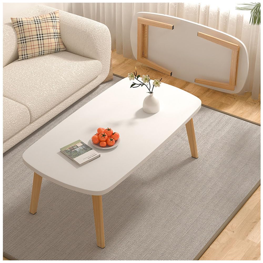 SINBINTA Folding Coffee Table for Living Room, Portable Simple Modern Center Table for Small Spaces, Rectangular Floor Table Desk for Home Office No Assembly (White)