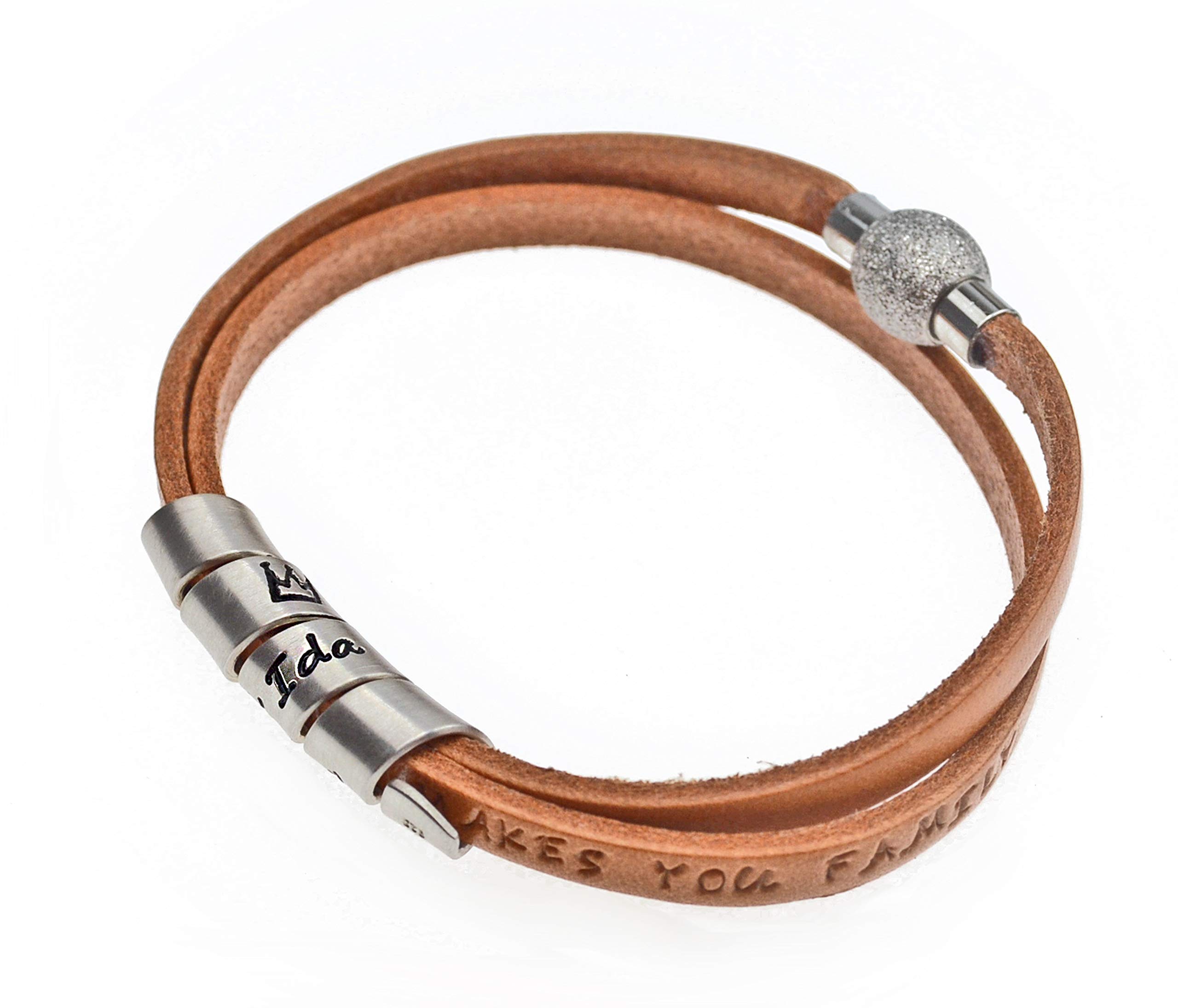 Wickelarmband mit Wunschtext, Silberanhänger mit Gravur, Edelstahl Magnetverschluß