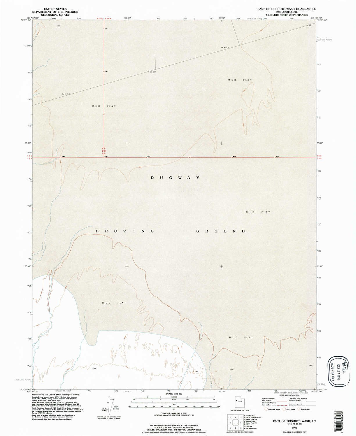 YellowMaps East of Goshute Wash UT topo map, 1:24000 Scale, 7.5 X 7.5 Minute, Historical, 1993, Updated 1996, 26.9 x 21.9 in - Polypropylene