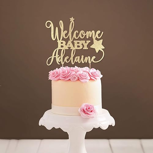 Personalized Star Welcome Baby Cake Topper Baby Shower Cake Topper Gold Glitter Baby Topper Custom Baby Cake Topper