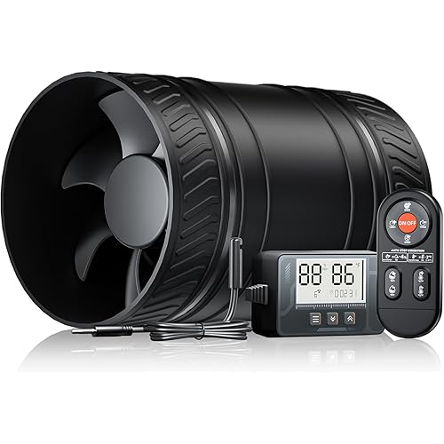 4 Inch Inline Duct Fan with Humidity Sensor and Remote, Upgraded 6 Speed Timer Humidity & Temperature, Low Noise HVAC Ventilation Fan in Basement Bathroom Workshop Attic