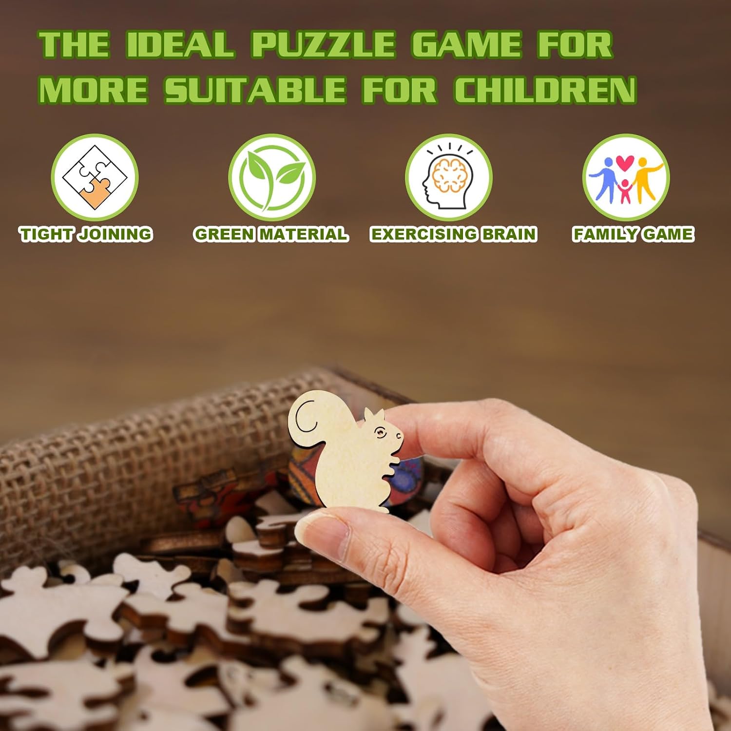 WOODBESTS 50 Piece Large Pieces Wooden Puzzles for Kids Ages 4-6, Squirrel Wooden Kids Puzzles (11.4"x11.4") Wooden Jigsaw Puzzles Unique Shape, Birthday Easter Gifts for Kids Family Game