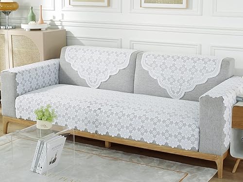 vctops Fundas de encaje blanco para reposabrazos de respaldo, fundas para sillón bordado para perros, gatos, sofá biplaza reclinable, en forma de L