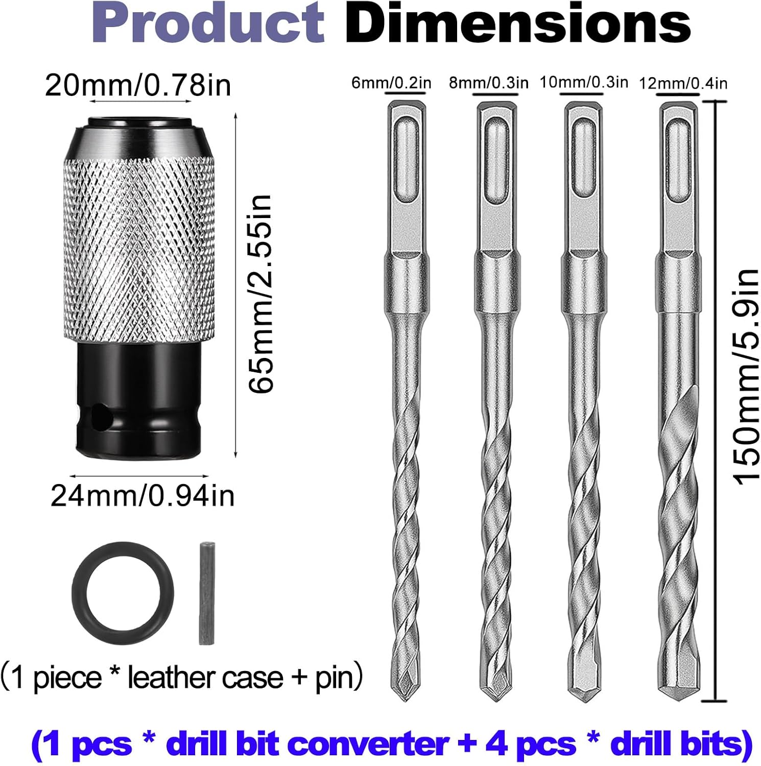 Rotary Hammer Adapter with Impact Drill Bits Set, Electric Hammer to Drill Converter, Air Hammer Socket Adapter, with Adapter and 4 Hammer Bits (2set)
